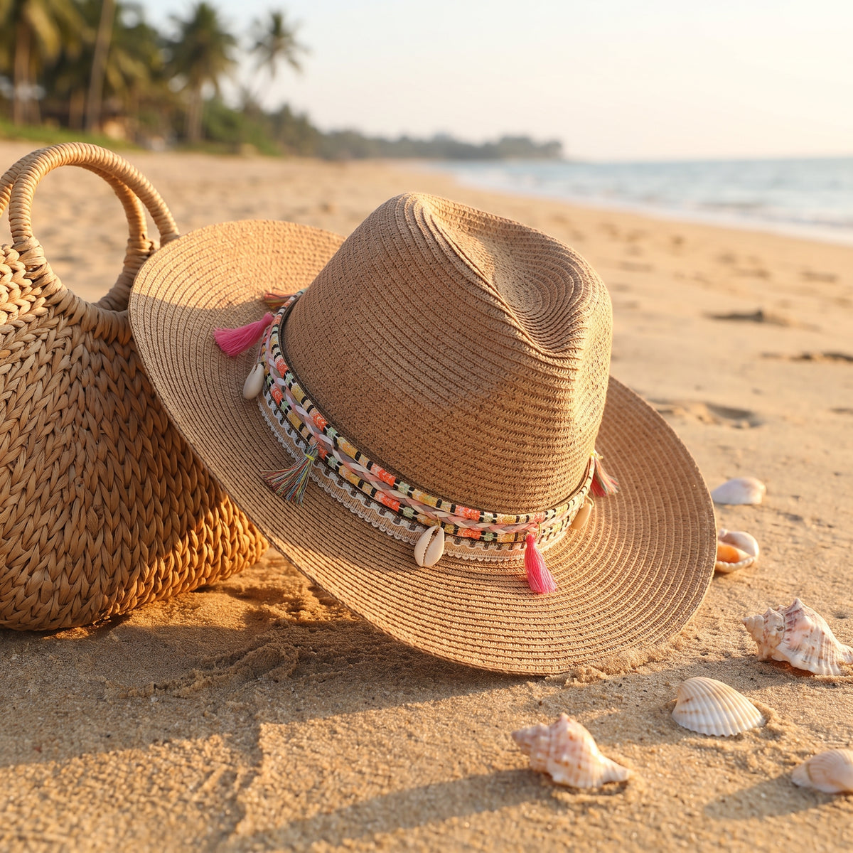 Chapeau de paille bohème plage Bild