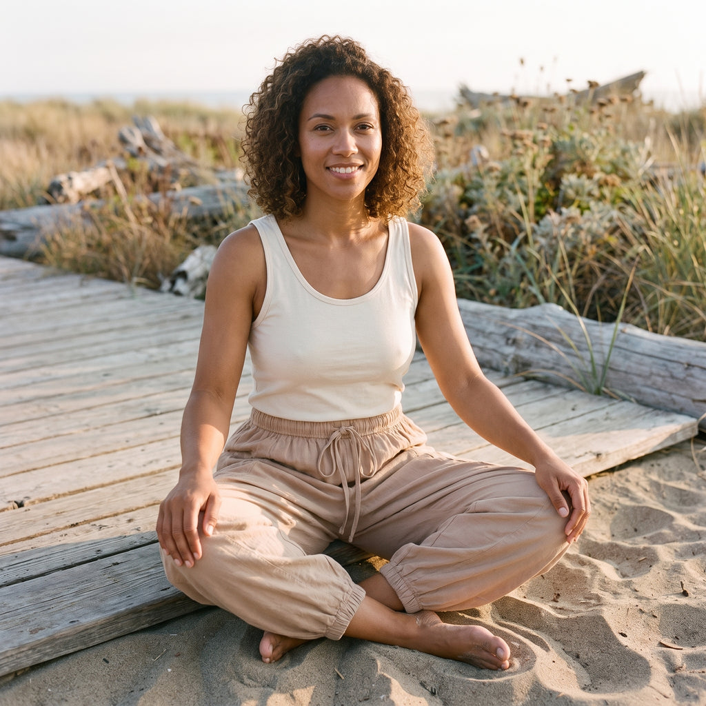 Pantalon Sarouel Femme Beige, Coton Fluide & Coupe Ample