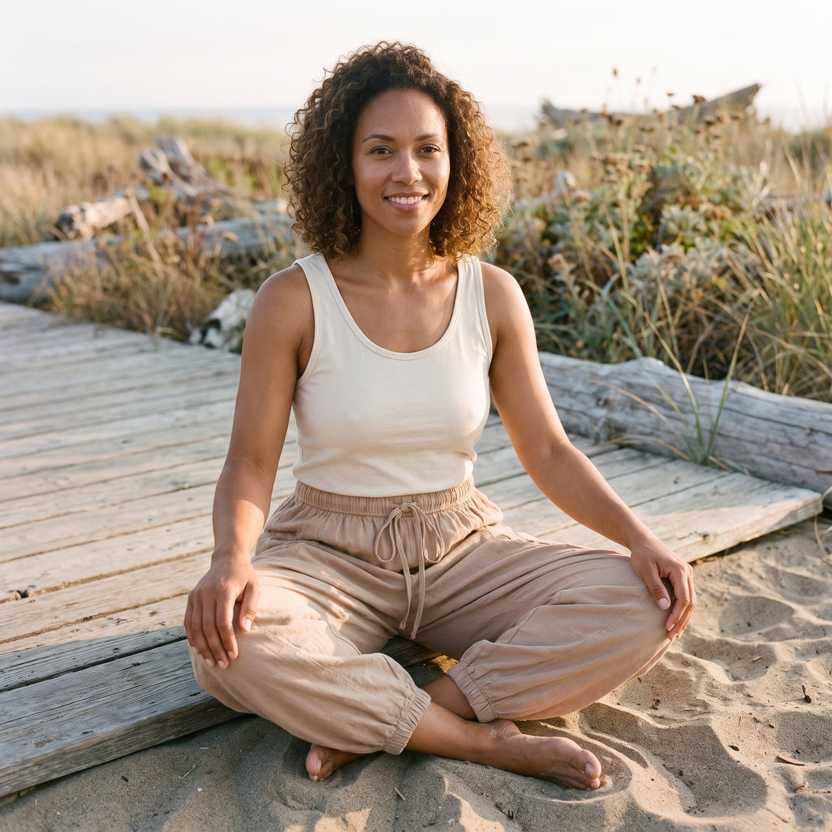 Pantalon Sarouel Femme Beige, Coton Fluide & Coupe Ample