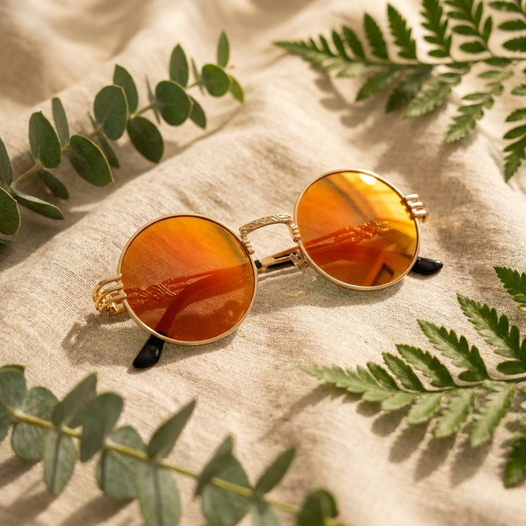 Lunettes rondes vintage orange en décor bohème
