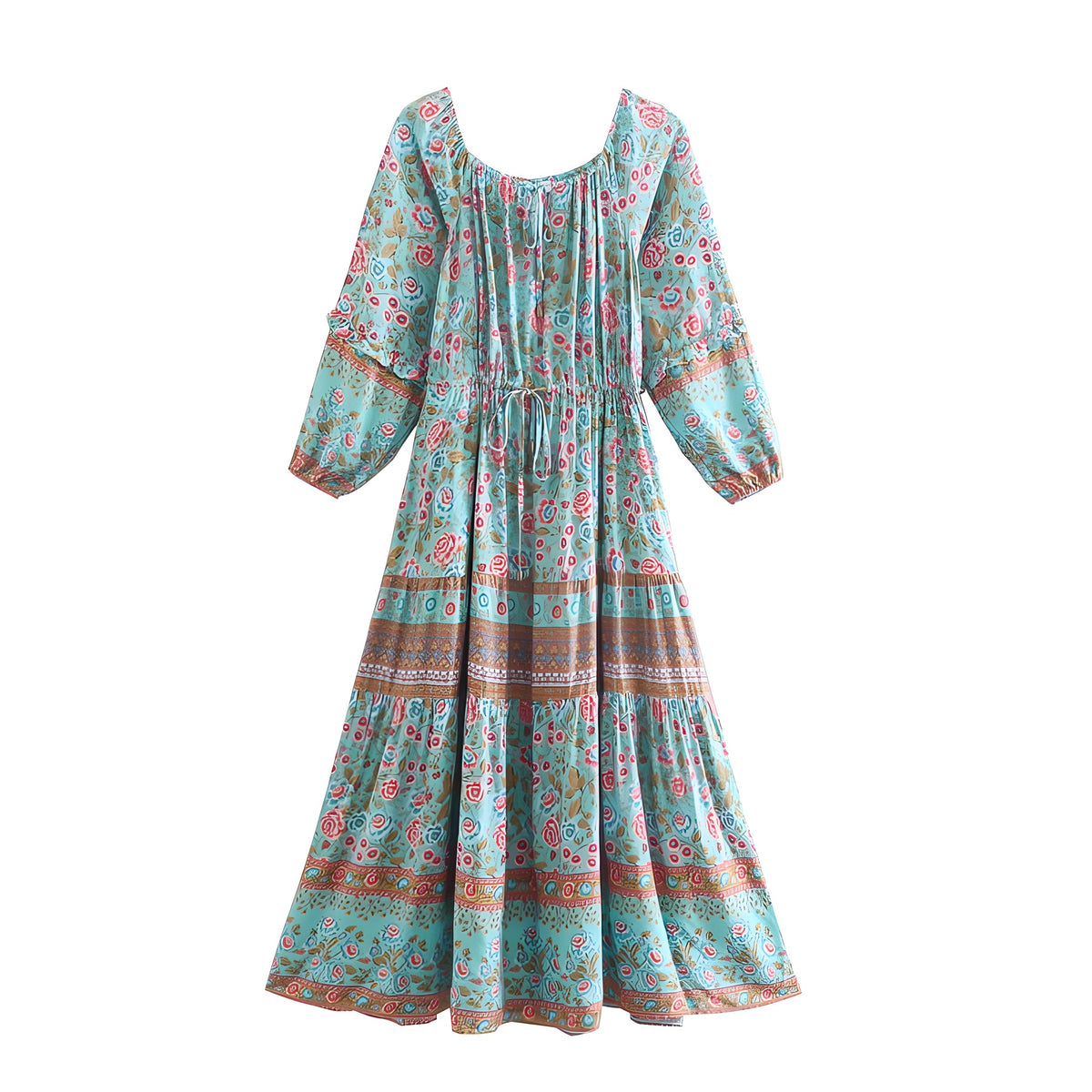 Robe à fleurs bohème bleu turquoise