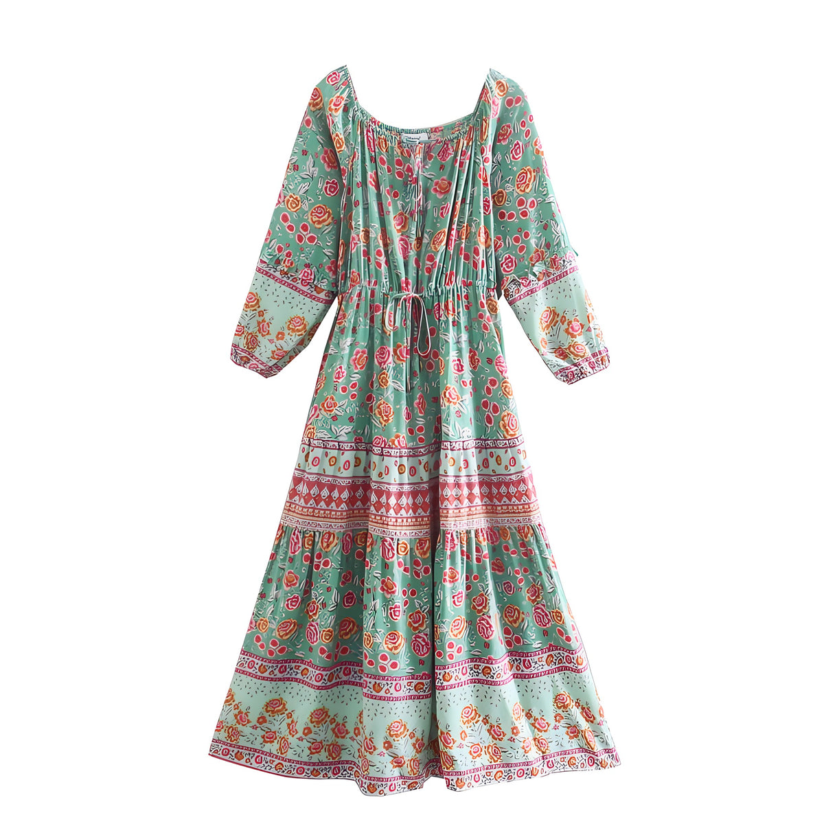 Robe à fleurs bohème verte