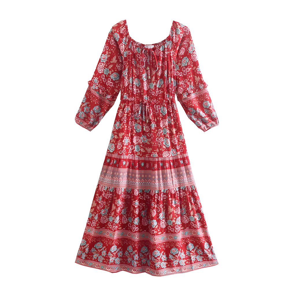 Robe à fleurs bohème rouge