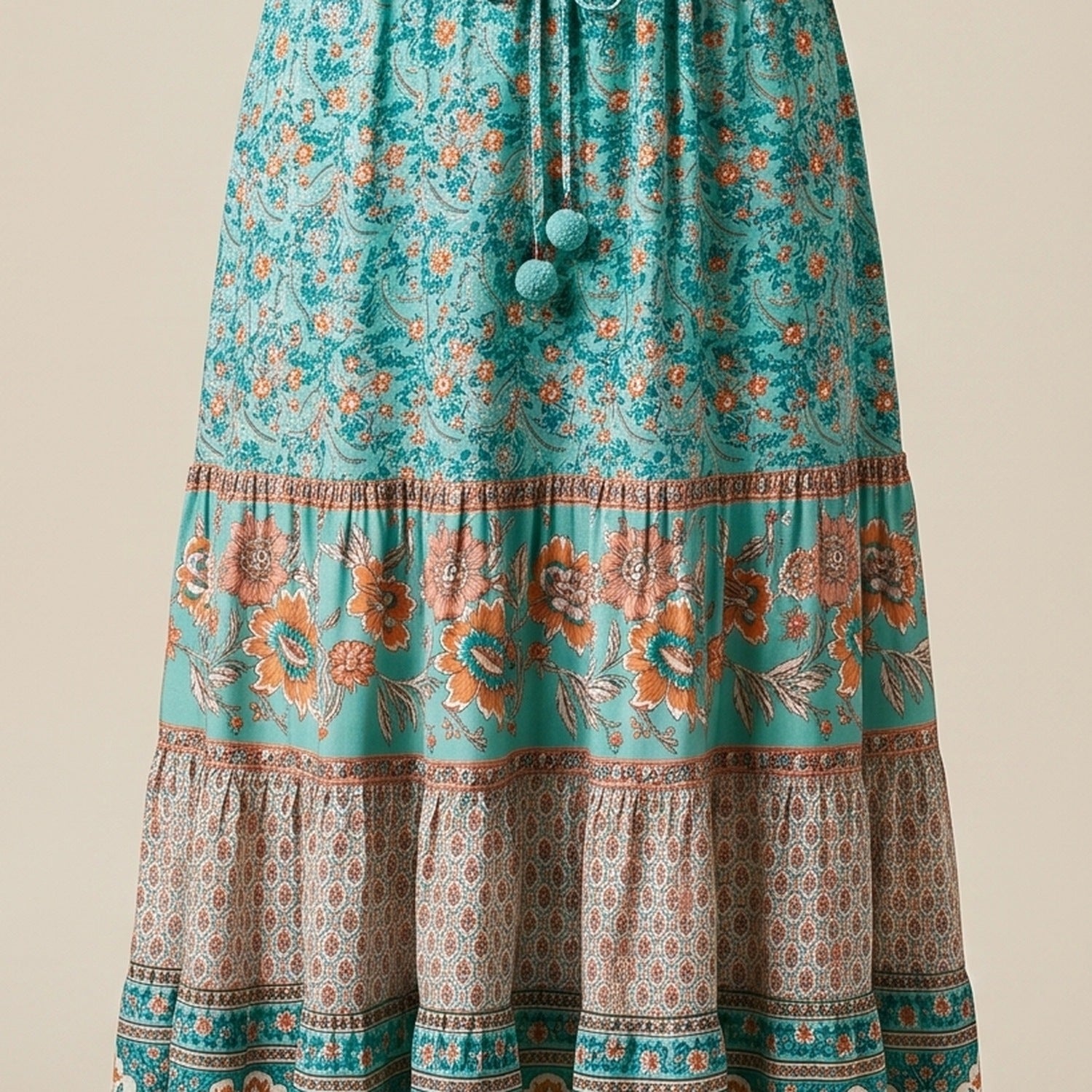 Détail de l'imprimé floral turquoise et de la bordure Image