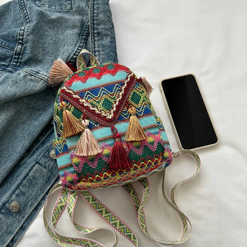 Sac à Dos Hippie Ethnique à Pompons