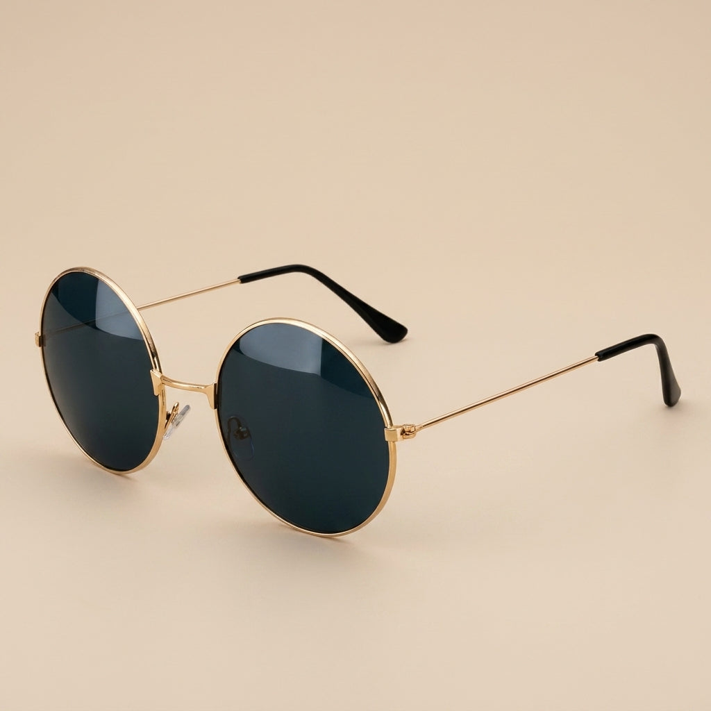 Lunettes rondes hippie monture doree verres noirs