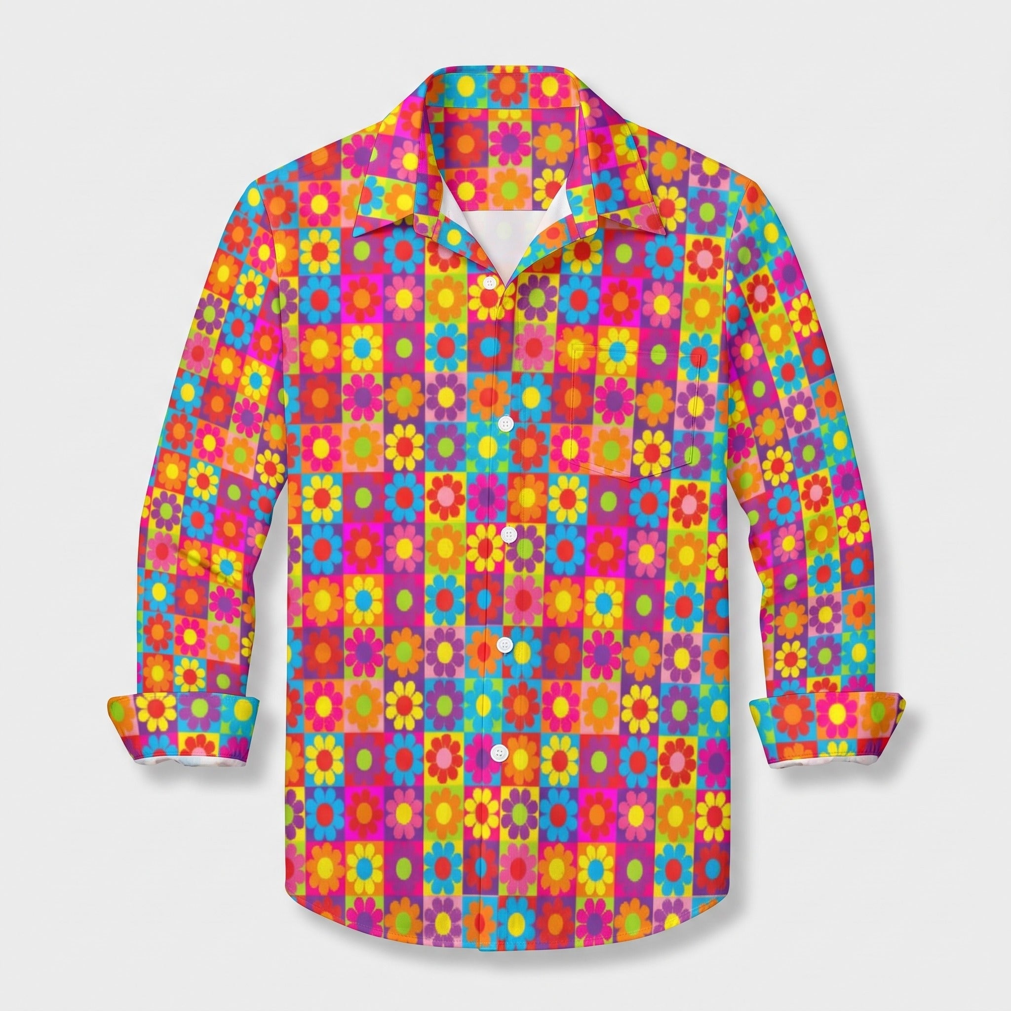 Chemise hippie homme flower power multicolore packshot imprimé Image