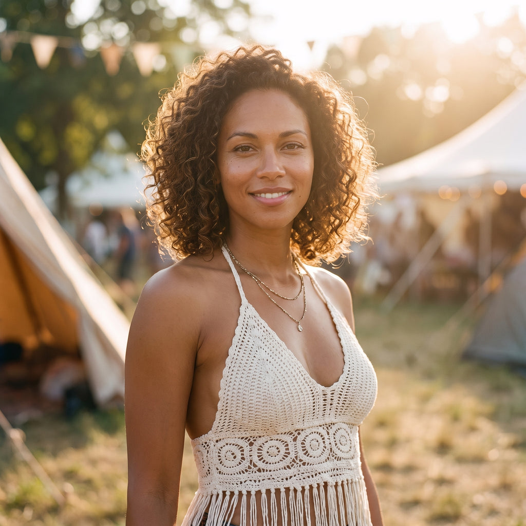 Top crochet dos-nu hippie porté