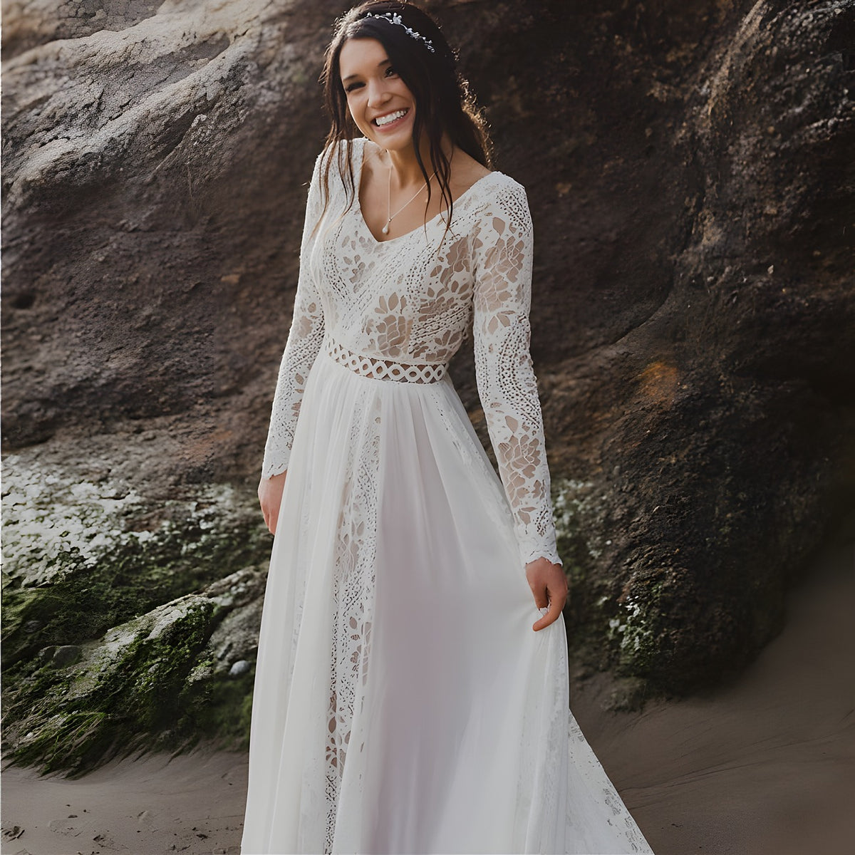 Mariée robe dentelle bohème, plage
