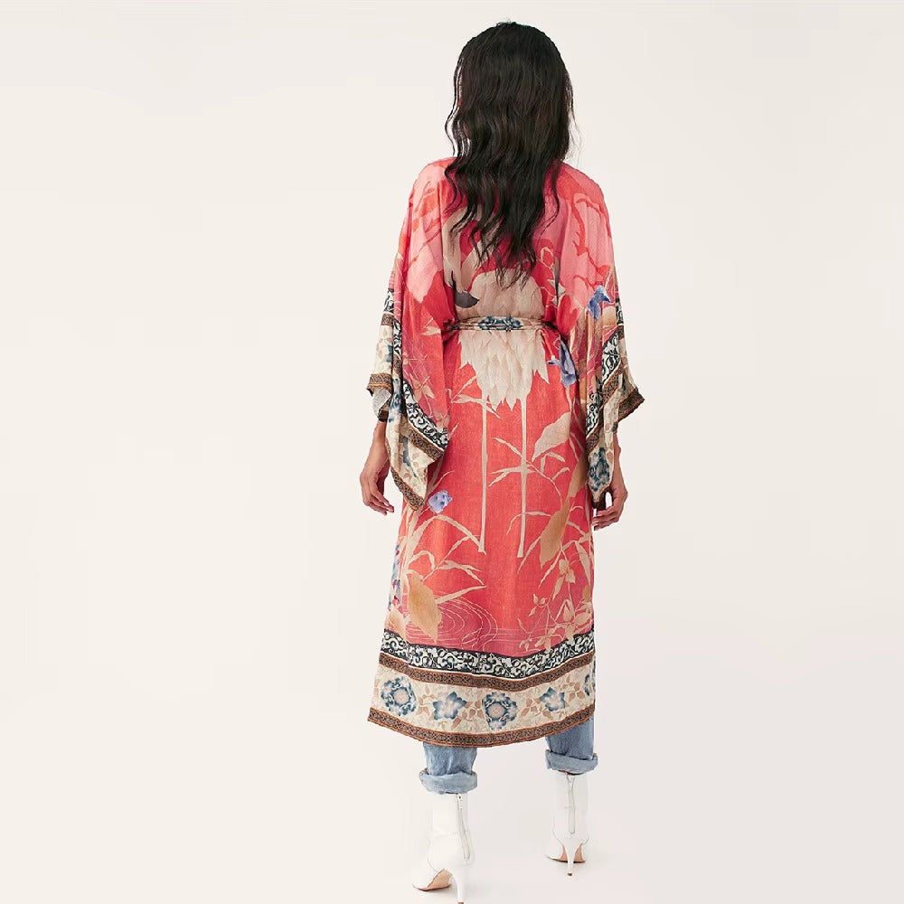 Kimono Long Bohème Imprimé Floral "Ethereal"