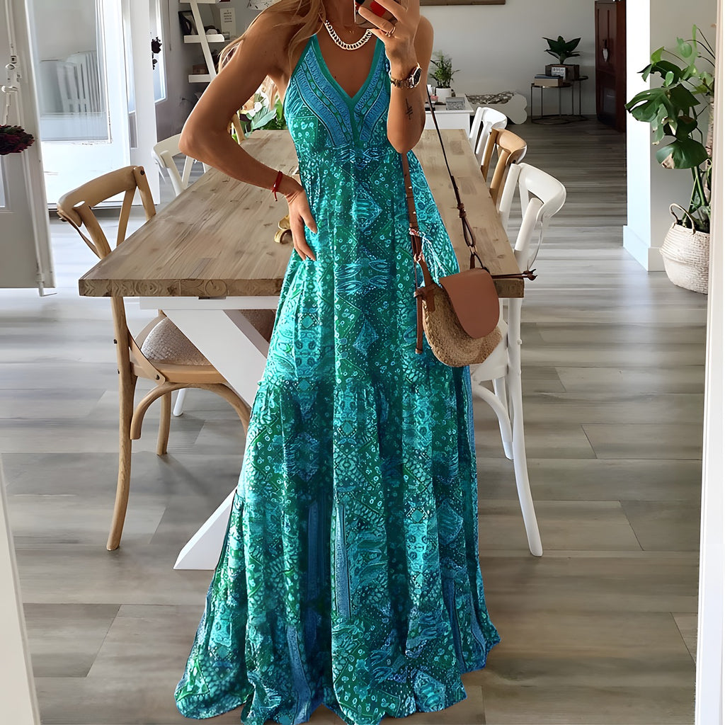 Robe ethnique bleue portée