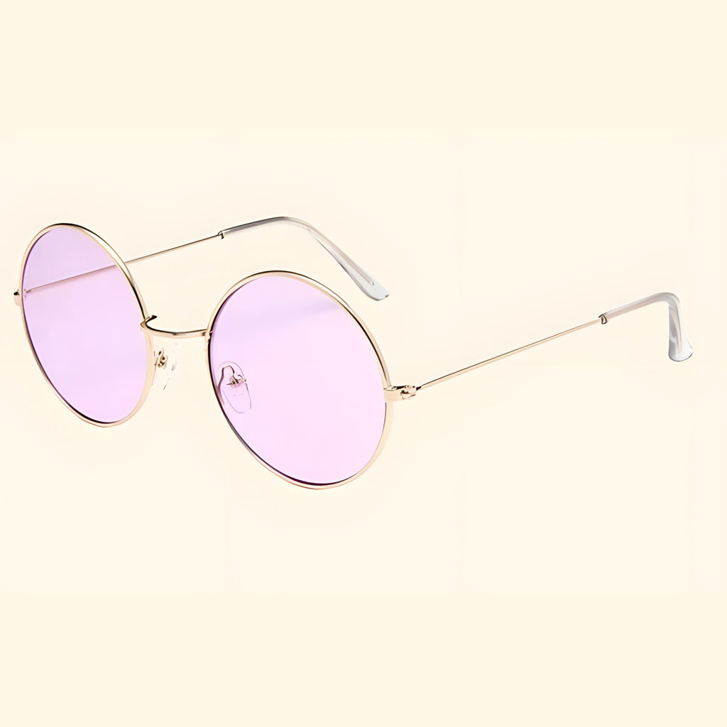 Lunettes de soleil rondes hippie roses monture dorée