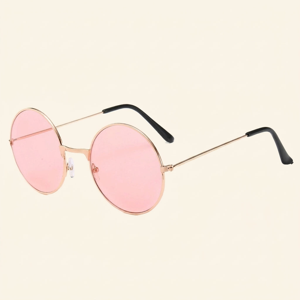 Lunettes de soleil rondes hippie femme verres roses monture dorée