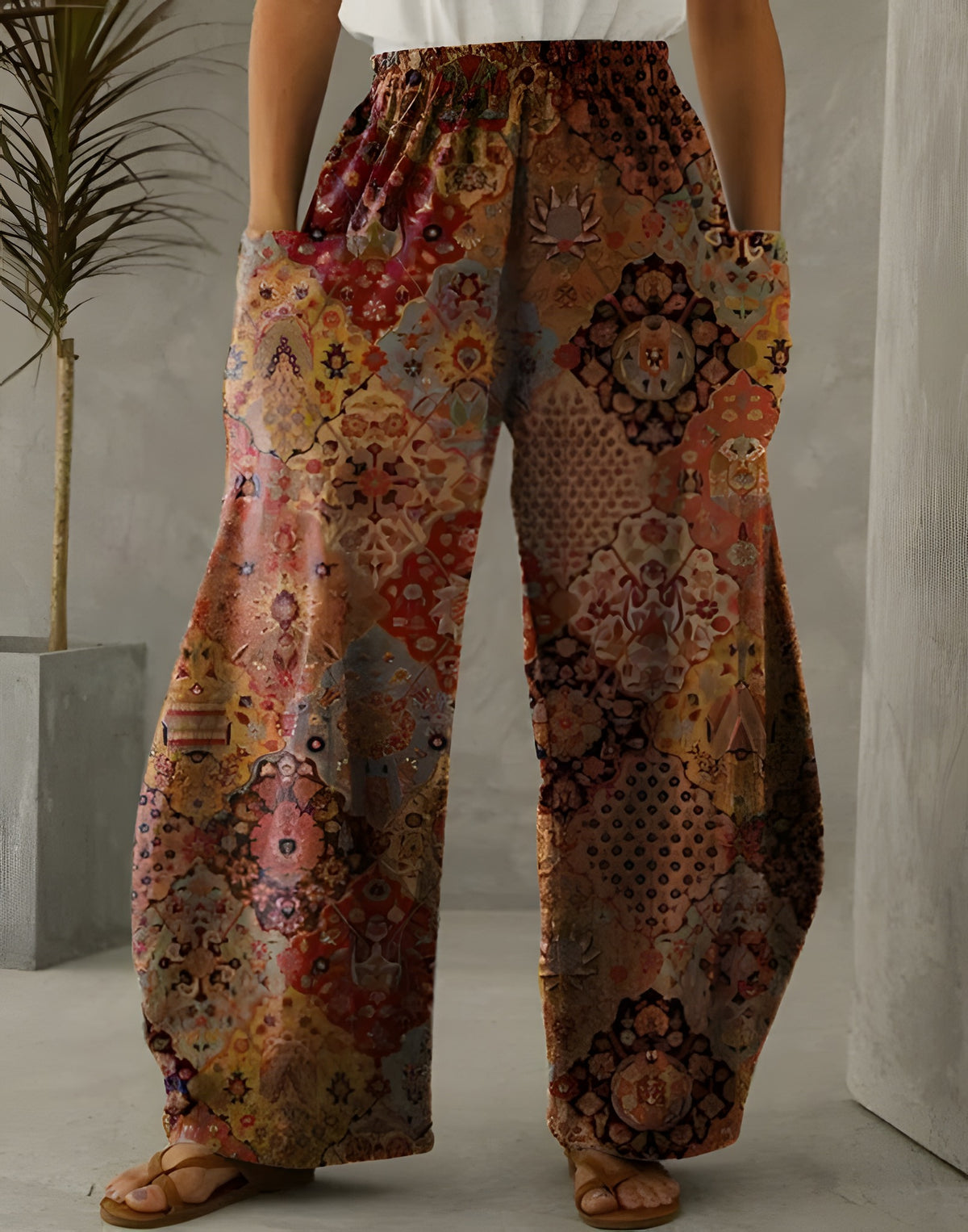 Sarouel femme coloris marron imprime patchwork