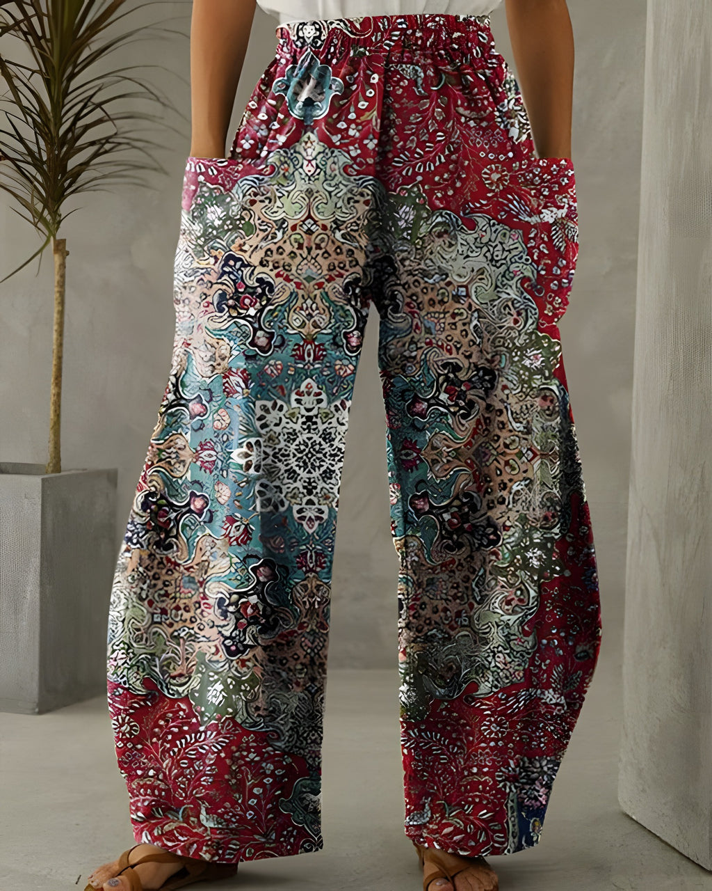 Sarouel femme coloris rouge imprime patchwork