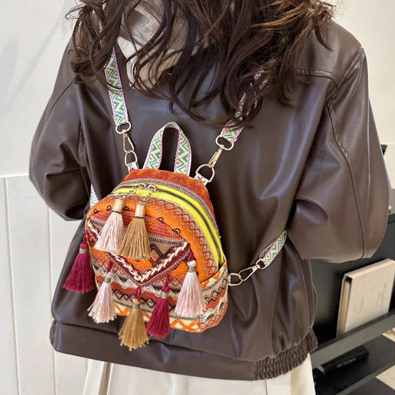 Sac à Dos Hippie Ethnique à Pompons