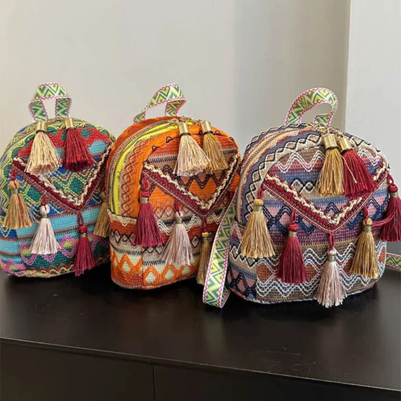 Sac à Dos Hippie Ethnique à Pompons