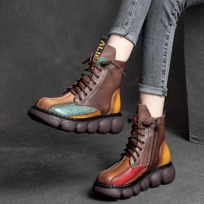 Bottines Bohème Femme Multicolores à Plateforme