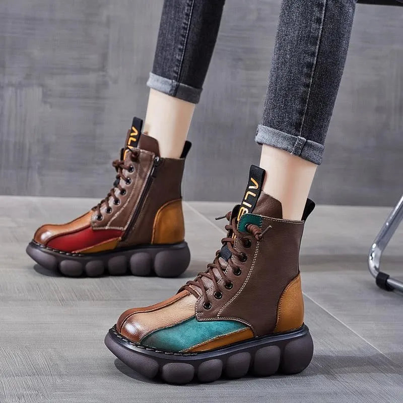Bottines Bohème Femme Multicolores à Plateforme