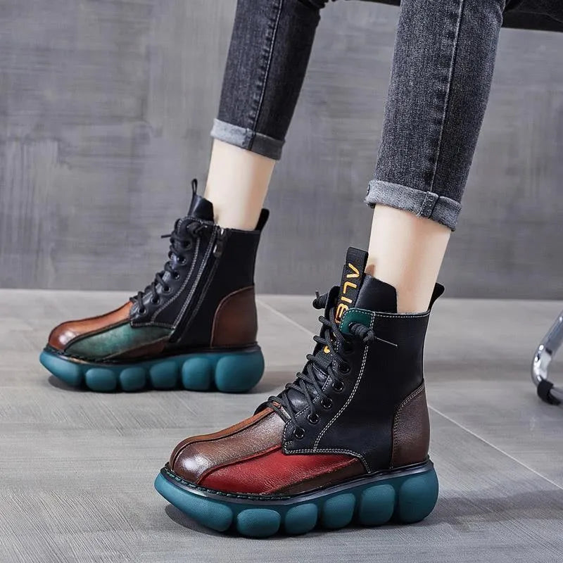 Bottines Bohème Femme Multicolores à Plateforme