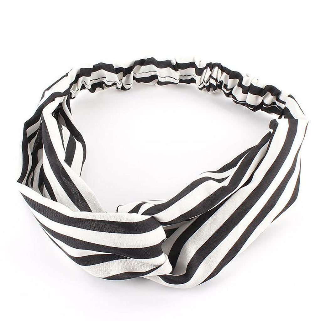 Bandeau cheveux hippie femme torsadé à rayures noir et blanc