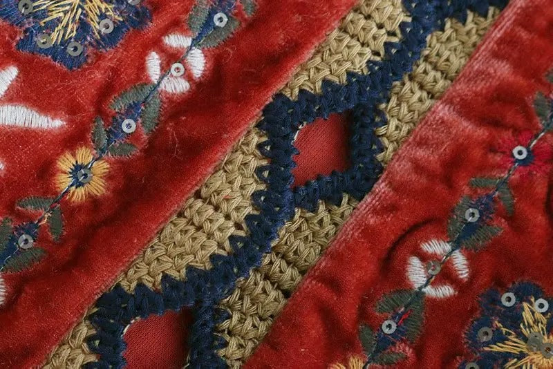 Gilet sans Manches en Velours Brodé
