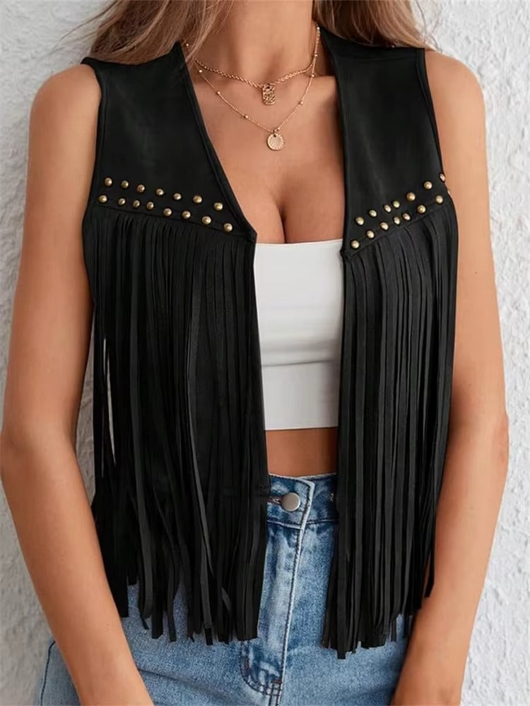 Veste Bohème sans Manches à Franges