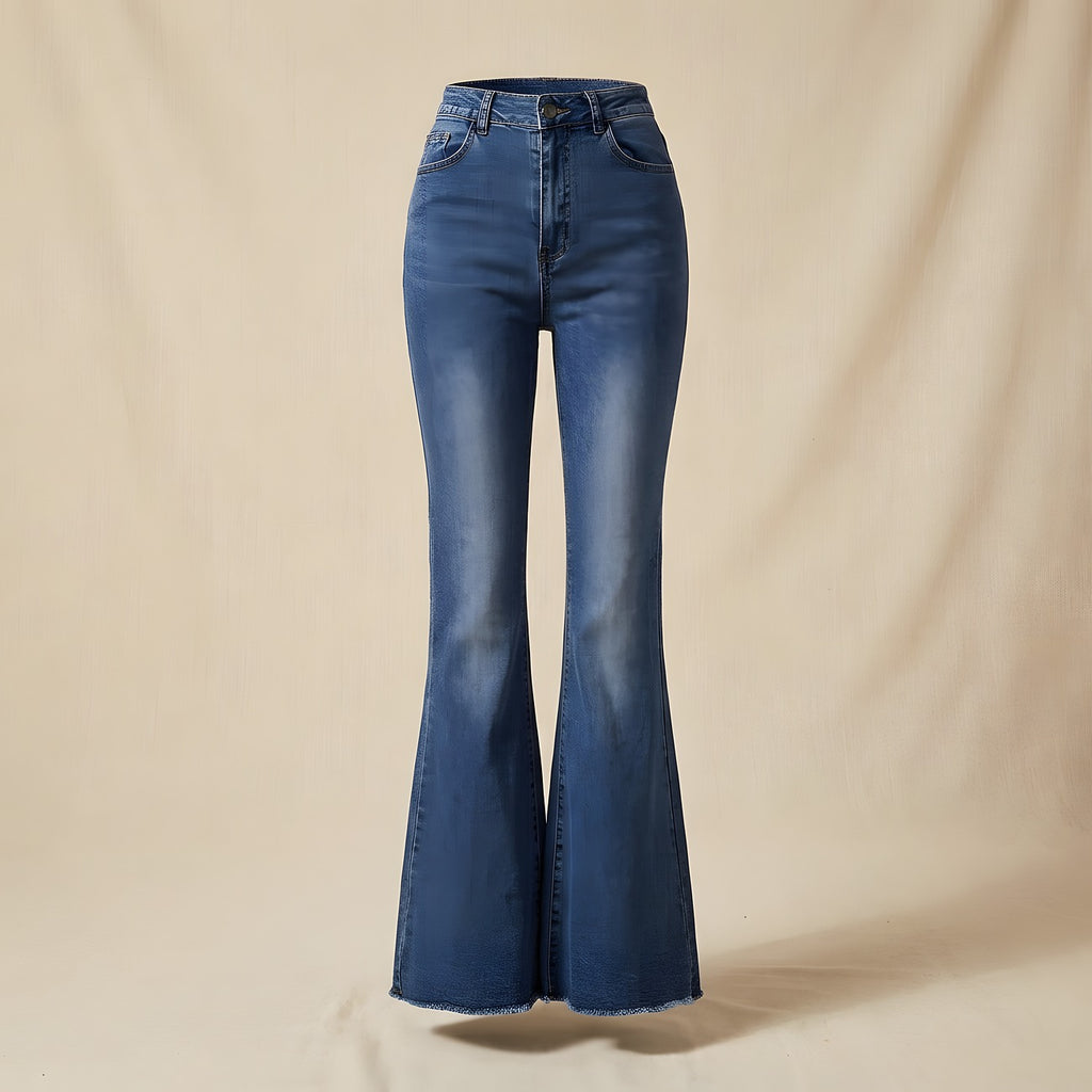 Pantalon patte d'eph bleufonce, packshot mannequin fantôme