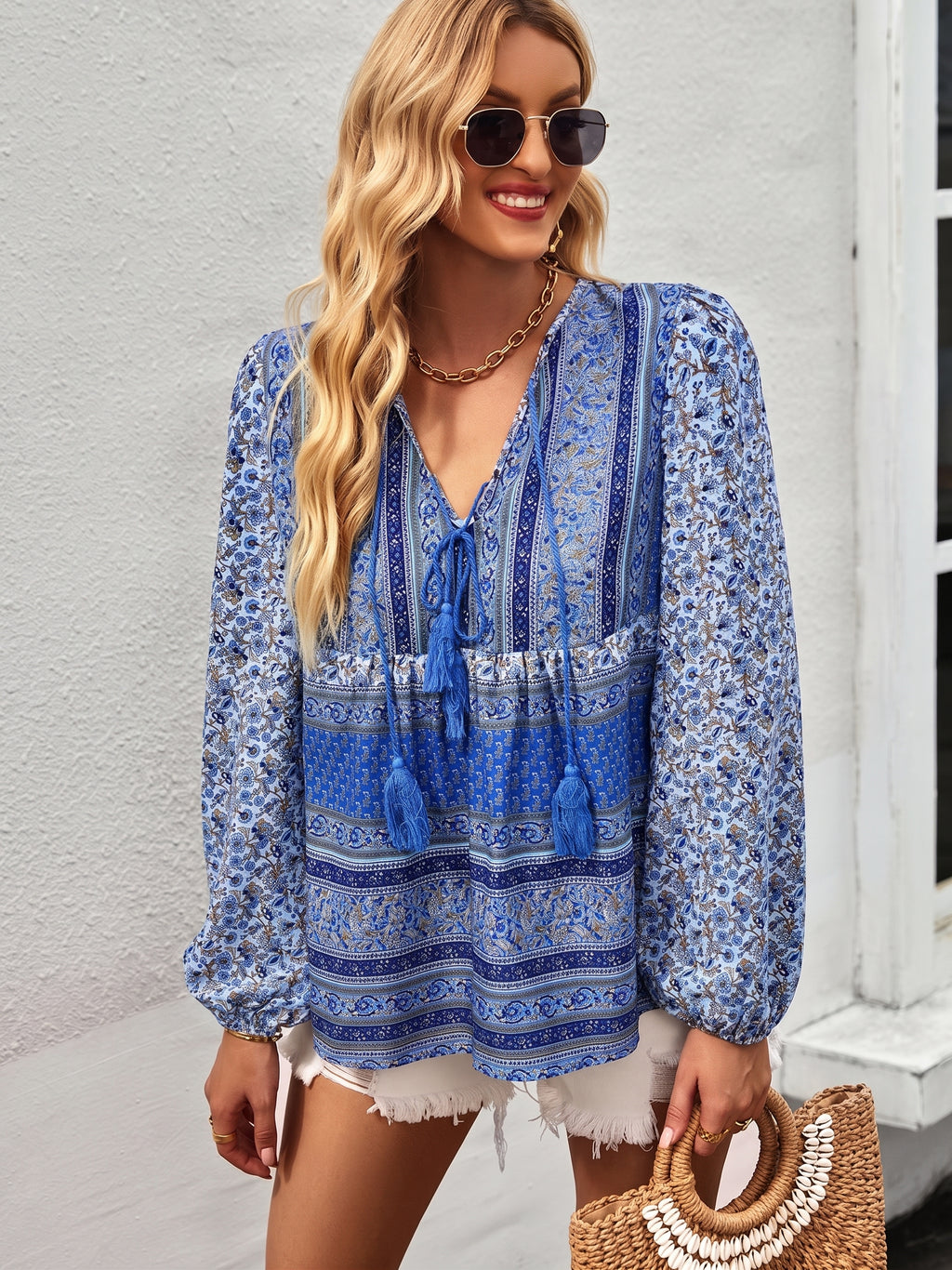 Tunique Hippie Chic Bleu portee