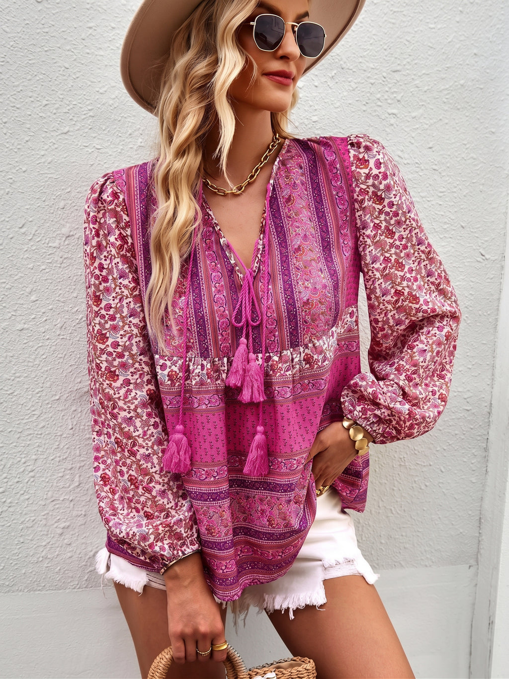 Tunique Hippie Chic Rose portee