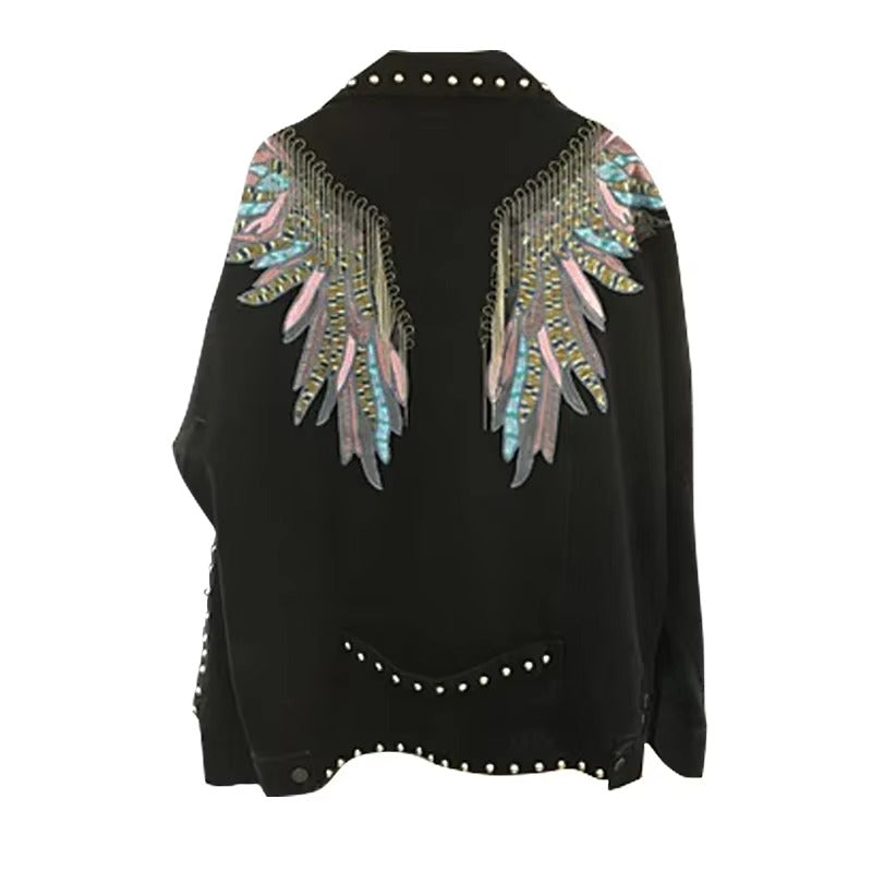 Veste en Jean Bohème à Ailes Brodées