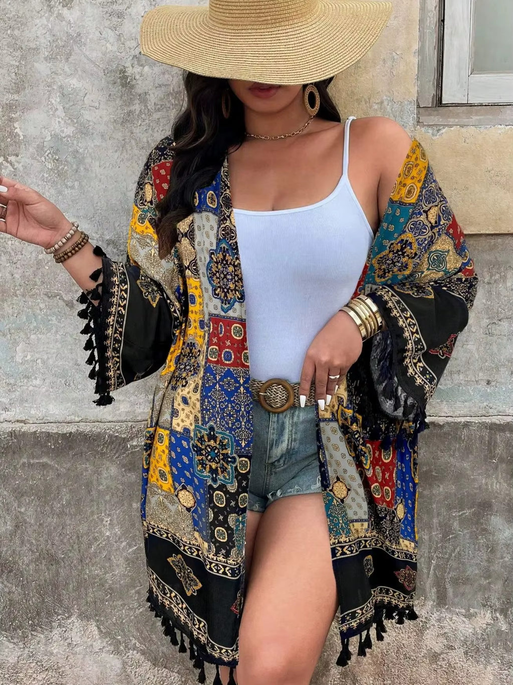Veste Bohème Fluide à Imprimée