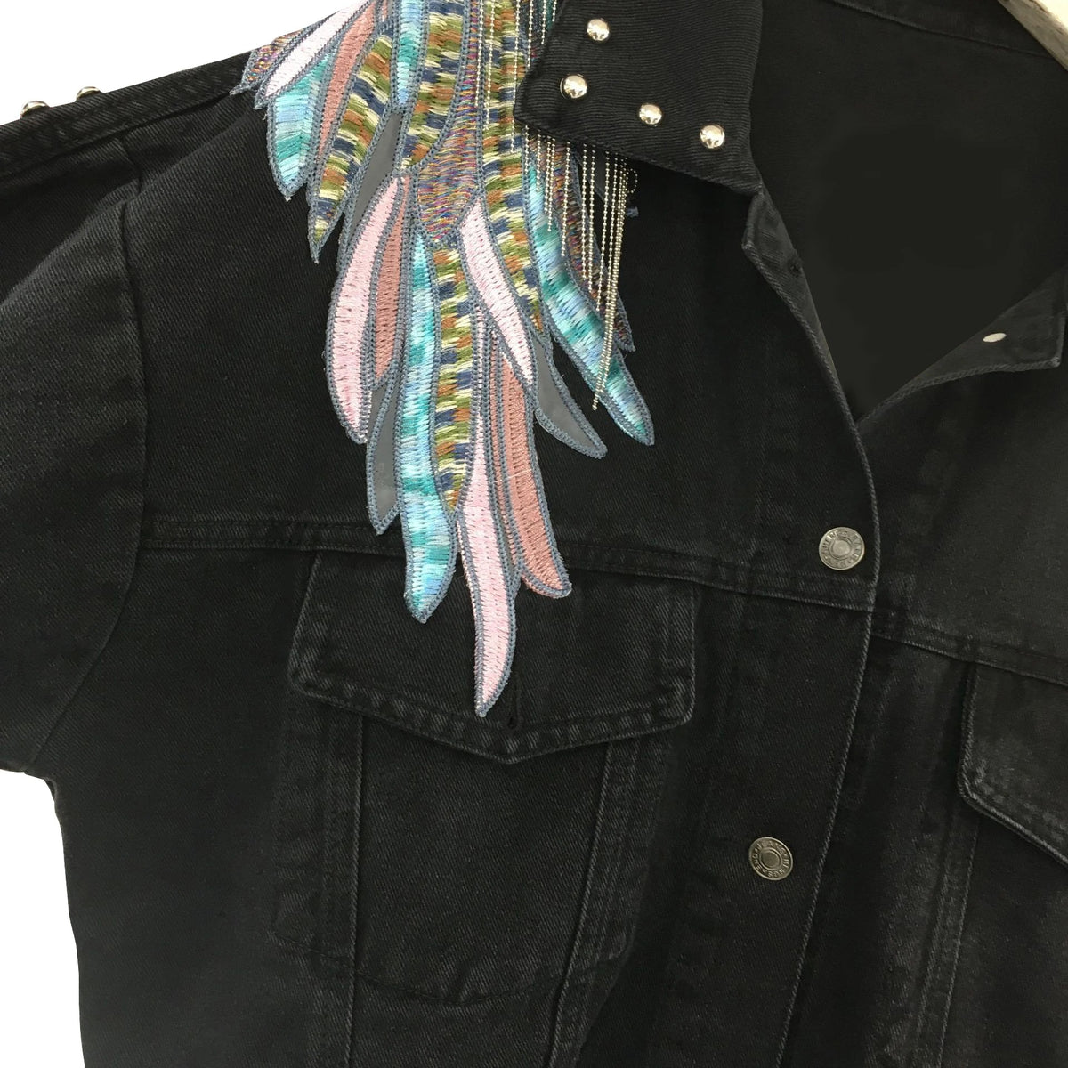 Veste en Jean Bohème à Ailes Brodées