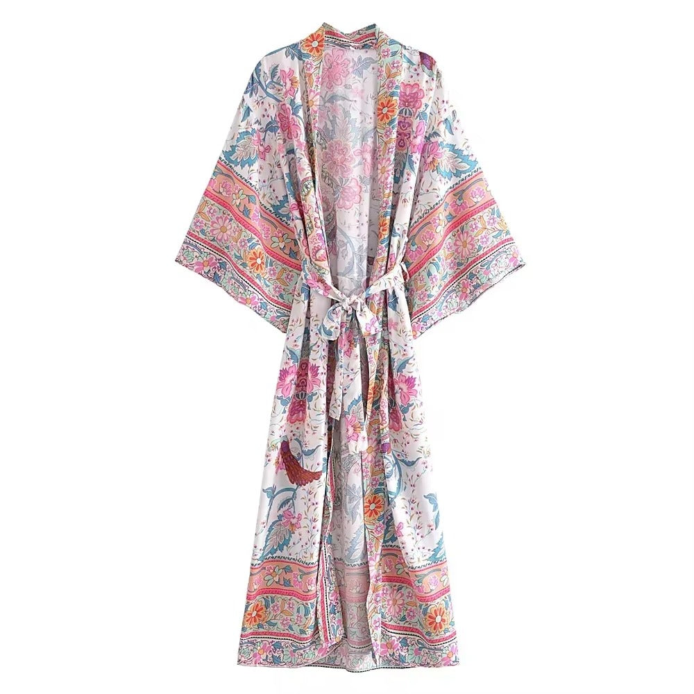 Kimono Long Hippie Femme, Imprimé Floral
