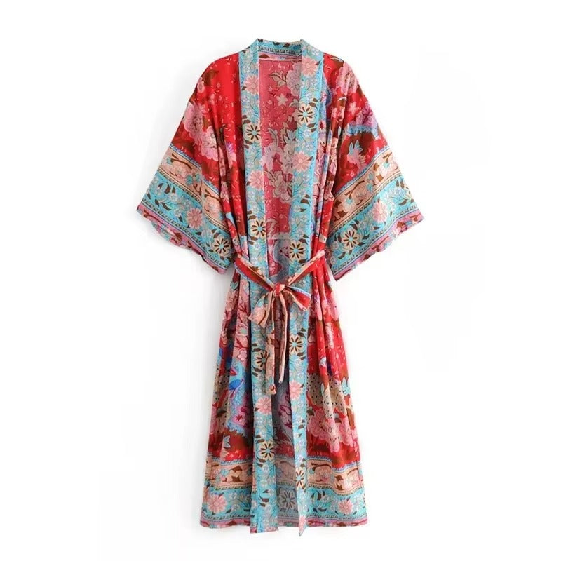 Kimono Long Hippie Femme, Imprimé Floral