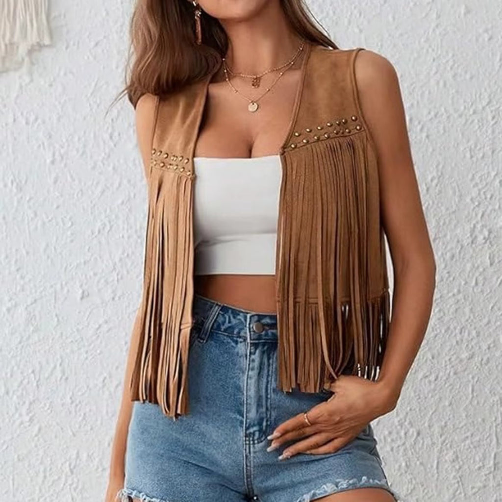 Veste Bohème sans Manches à Franges