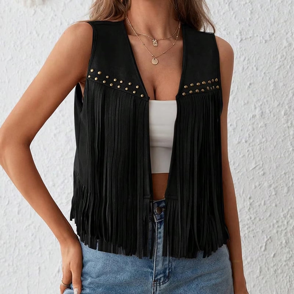 Veste Bohème sans Manches à Franges