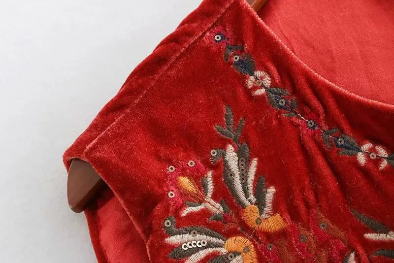 Gilet sans Manches en Velours Brodé