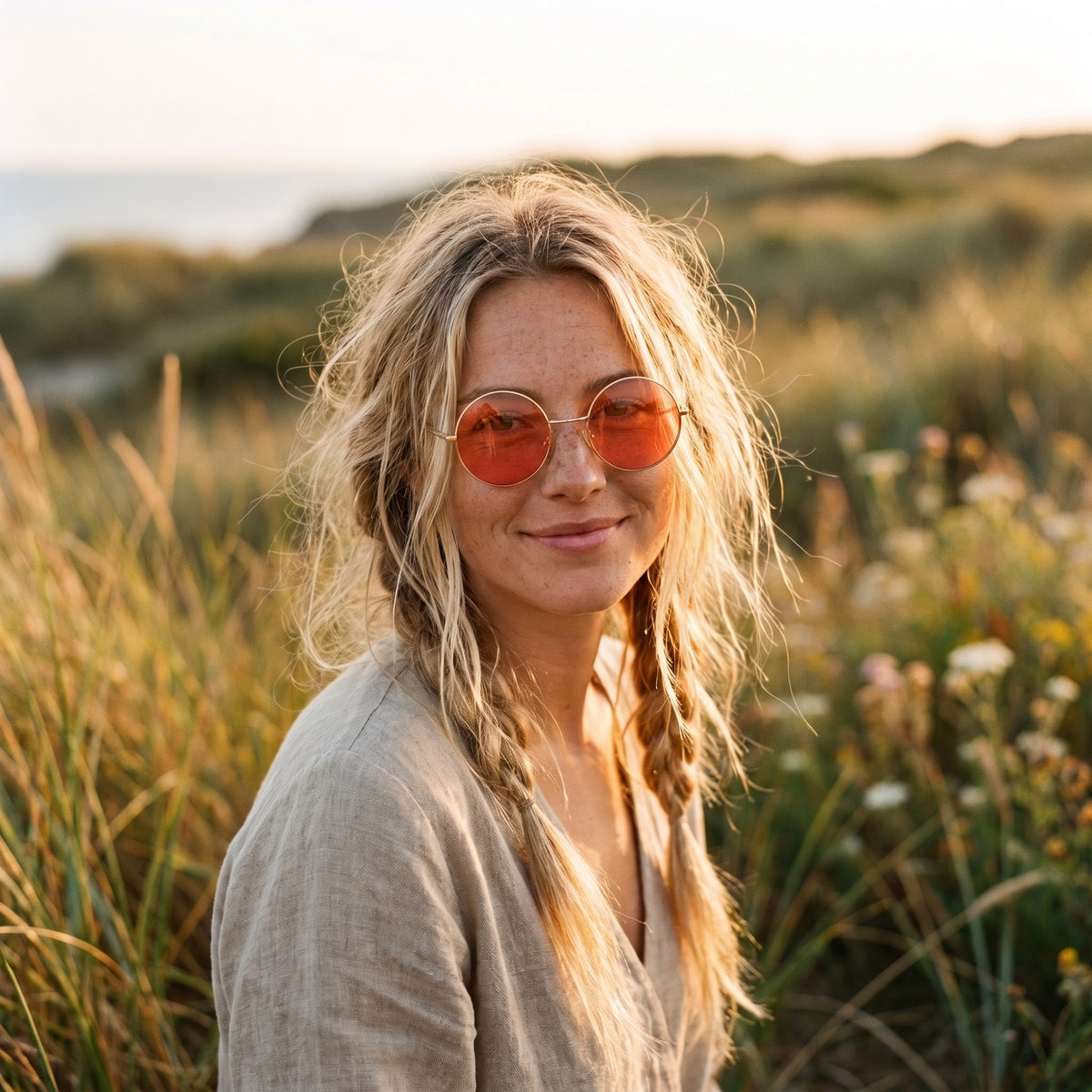 Lunettes de soleil rondes hippie monture dorée