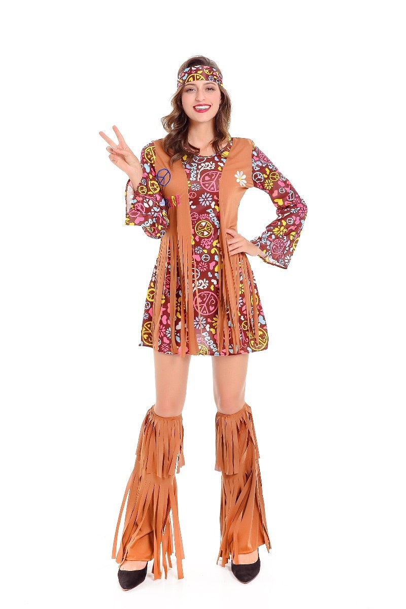 Déguisement Femme Robe Peace & Love et Franges